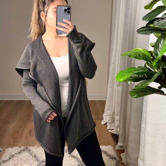 Anthropologie Pins and Needles Oversized Hooded Waterfall Cardigan S Gray - Picture 1 of 7